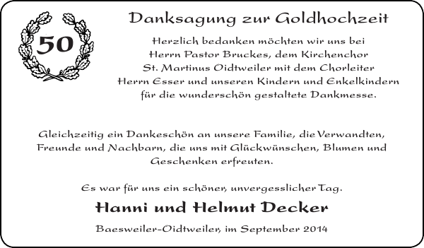 goldhochzeit danksagung